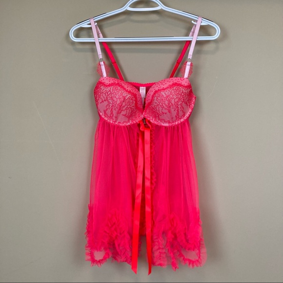 Victoria's Secret Other - Victoria's Secret Babydoll Lingerie Push-Up 36C Pink Red